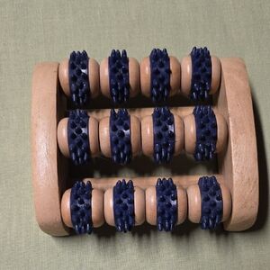 Wooden Foot Roller Massager with Navy Massage Wheels